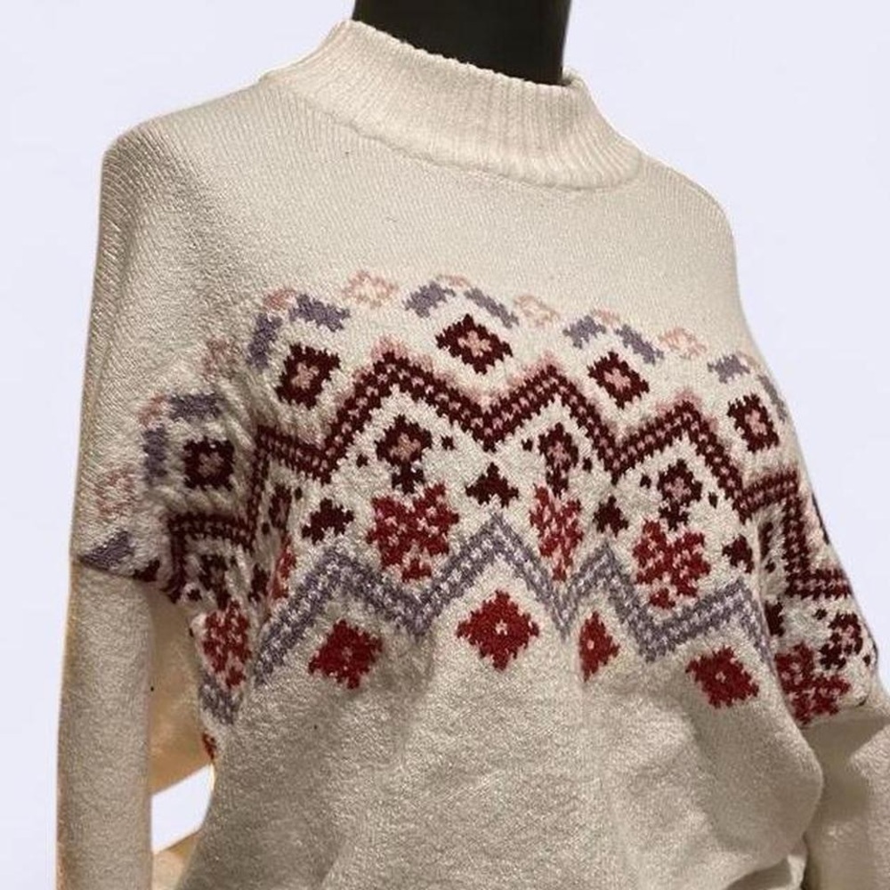 Women's Patterned Sweater - Pink and Purple Accents